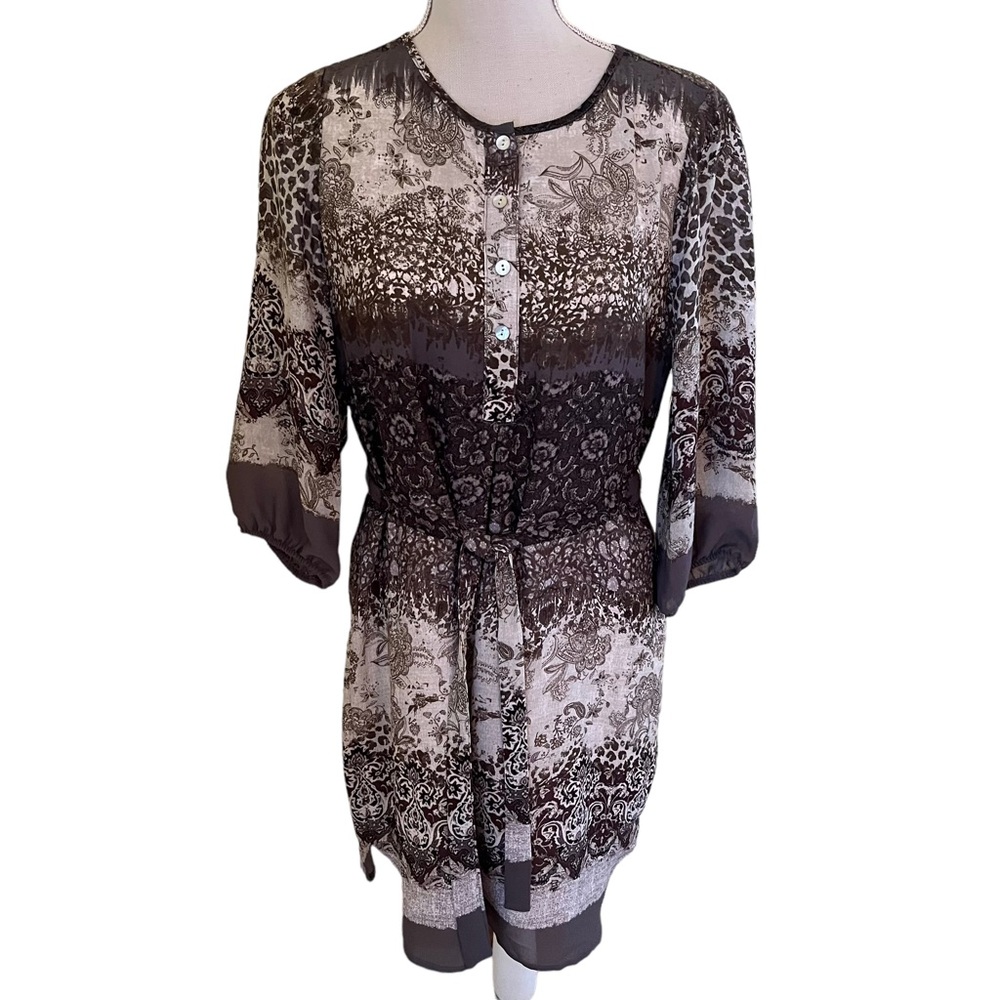 Fig and Flower Black/Grey/Cream Mixed Print Shift Dress S